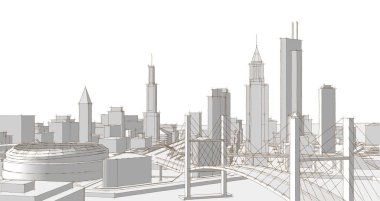 Modern şehir mimarisi. 3d illüstrasyon