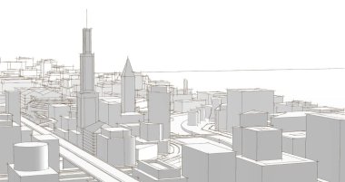 Modern şehir mimarisi. 3d illüstrasyon