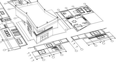 Modern ev mimarisi. 3d illüstrasyon