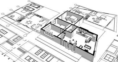 Modern ev mimarisi. 3d illüstrasyon