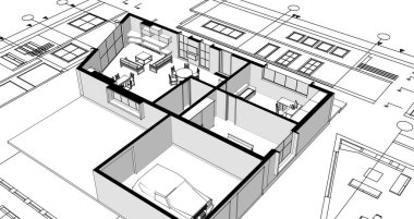 Modern ev mimarisi. 3d illüstrasyon