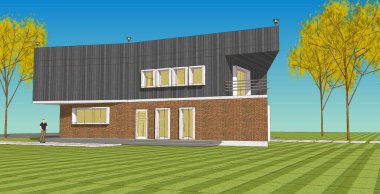 Modern ev mimarisi. 3d illüstrasyon