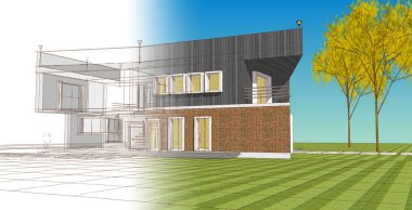 Modern ev mimarisi. 3d illüstrasyon