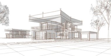 Modern ev mimarisi. 3d illüstrasyon