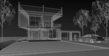 Modern ev mimarisi. 3d illüstrasyon