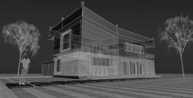 Modern ev mimarisi. 3d illüstrasyon