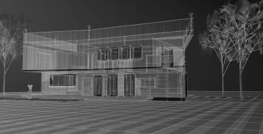 Modern ev mimarisi. 3d illüstrasyon