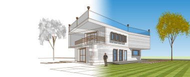 Konut mimarisi. 3d oluşturma