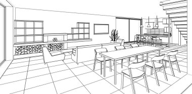 Evin içi. Robot resim. 3d oluşturma