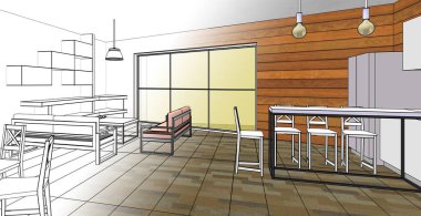 Evin içi. Robot resim. 3d oluşturma