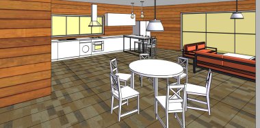 Evin içi. Robot resim. 3d oluşturma