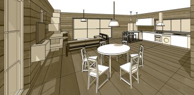 Evin içi. Robot resim. 3d oluşturma