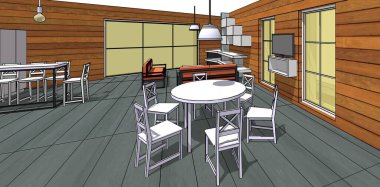 Evin içi. Robot resim. 3d oluşturma