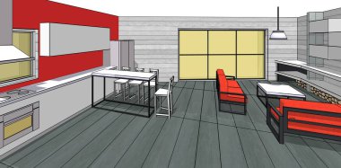 Evin içi. Robot resim. 3d oluşturma