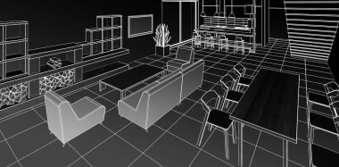 Evin içi. Robot resim. 3d oluşturma