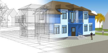 Modern ev mimarisi. 3d illüstrasyon