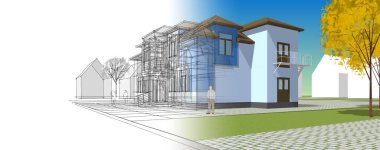 Modern ev mimarisi. 3d illüstrasyon