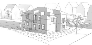 Modern ev mimarisi. 3d illüstrasyon