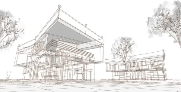 现代住宅建筑 3D说明 — 图库照片