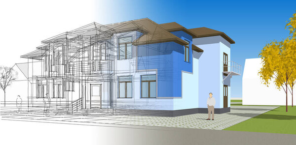 Modern house architecture. 3d illustration