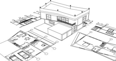 Ev planı. Mimarlık. 3d illüstrasyon