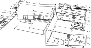 Ev planı. Mimarlık. 3d illüstrasyon