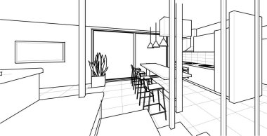 Evin iç mimarisi. 3d oluşturma