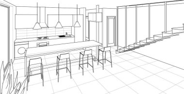 Evin iç mimarisi. 3d oluşturma