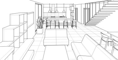 Evin iç mimarisi. 3d oluşturma