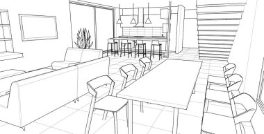 Evin iç mimarisi. 3d oluşturma