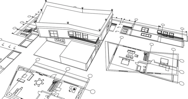 Plano Casa Arquitetura Ilustração — Vetor de Stock