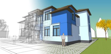 Modern ev mimarisi. 3d illüstrasyon