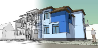 Modern ev mimarisi. 3d illüstrasyon