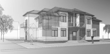 Modern ev mimarisi. 3d illüstrasyon