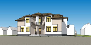 Modern ev mimarisi. 3d illüstrasyon