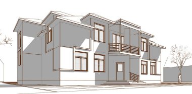 Modern ev mimarisi. 3d illüstrasyon