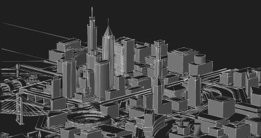 Modern şehir mimarisi. 3d illüstrasyon