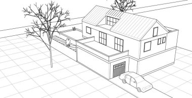 ev mimarisi çizimi 3d illüstrasyon