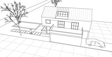 ev mimarisi çizimi 3d illüstrasyon