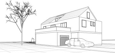 ev mimarisi çizimi 3d illüstrasyon