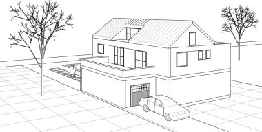 ev mimarisi çizimi 3d illüstrasyon