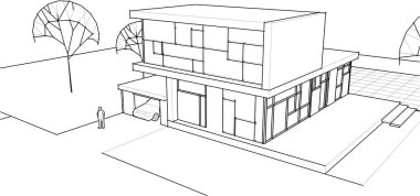 ev mimarisi çizimi 3d illüstrasyon