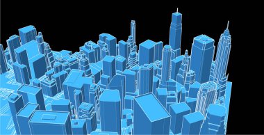 modern mimari şehir 3D illüstrasyon