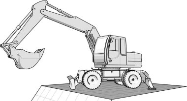 kazı makinesi teknolojisi 3d illüstrasyon
