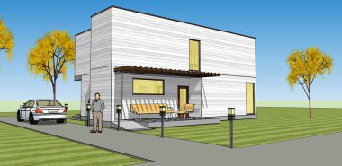 Moden Evi. Mimari çizim. 3d illüstrasyon