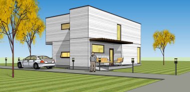 Moden Evi. Mimari çizim. 3d illüstrasyon