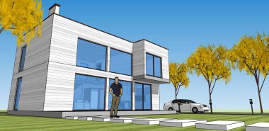 Moden Evi. Mimari çizim. 3d illüstrasyon