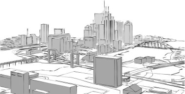 modern mimari şehir 3D illüstrasyon