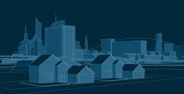 modern mimari şehir 3D illüstrasyon