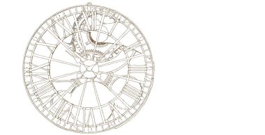 Saat, mekanizma, çizim, üç boyutlu illüstrasyon